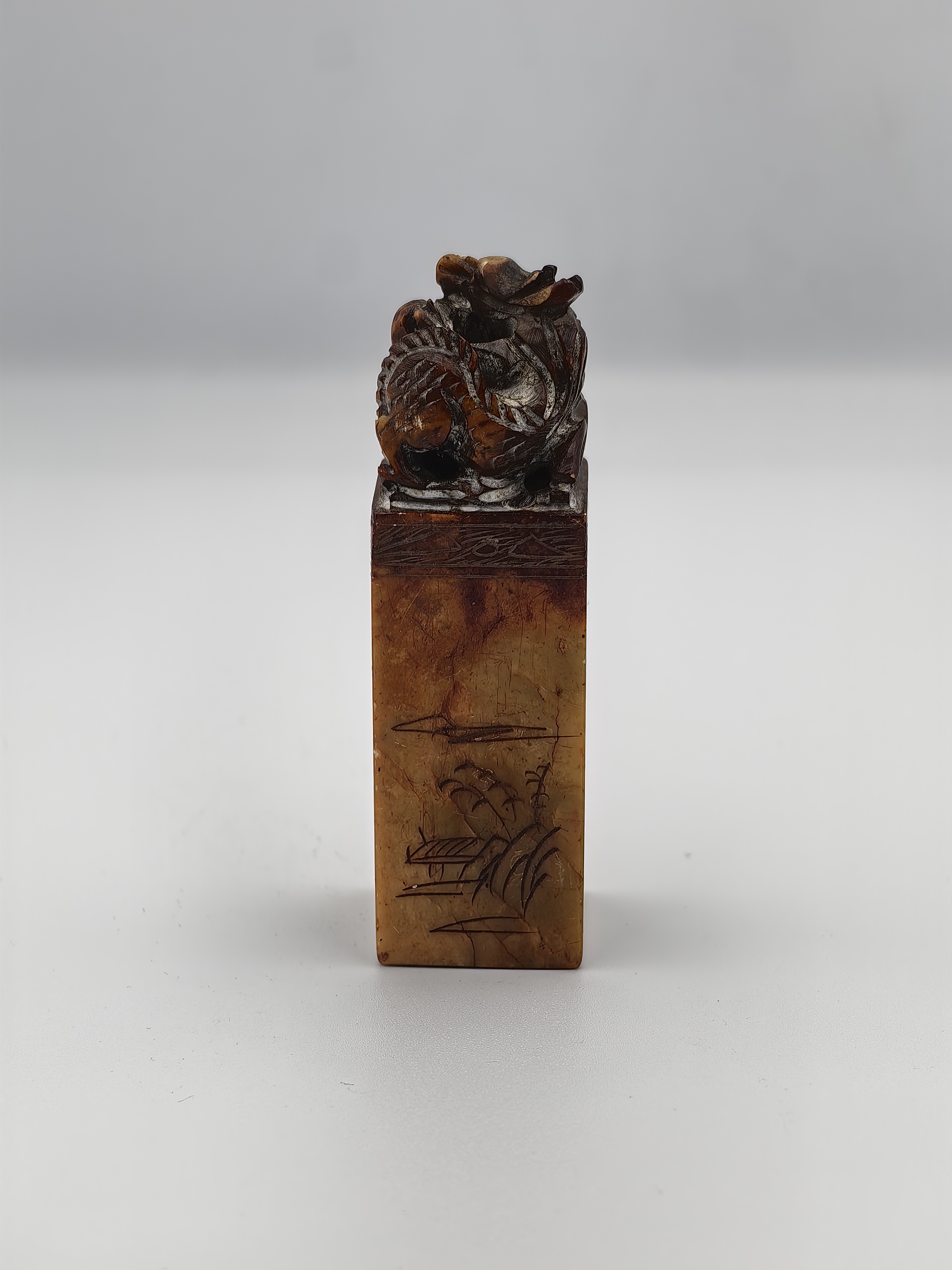 Carved Soapstone Chinese Seal with Dragon on Top - Additional view