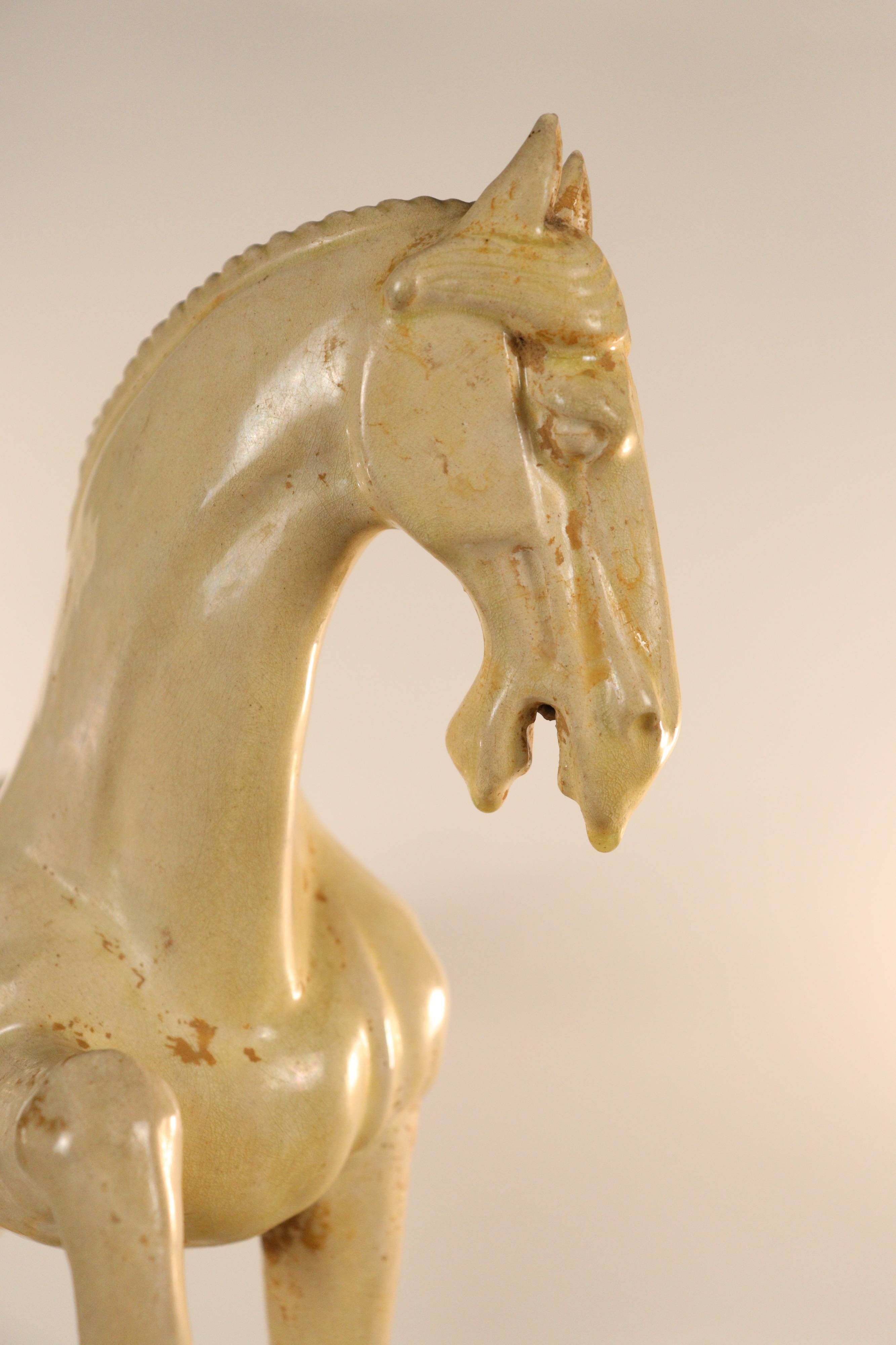 A Glazed Pottery Figure of a Prancing Horse - Additional view