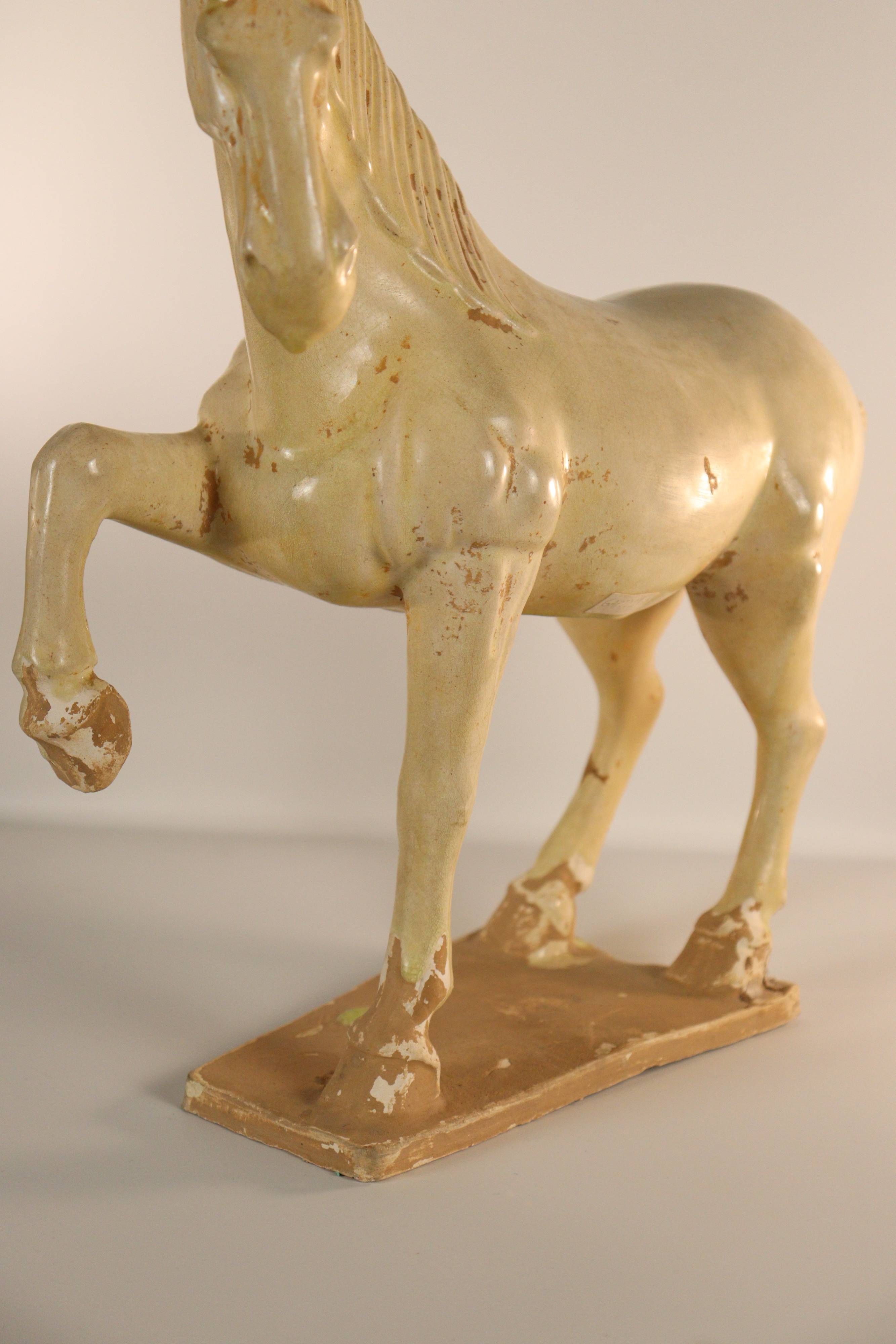 A Glazed Pottery Figure of a Prancing Horse - Additional view
