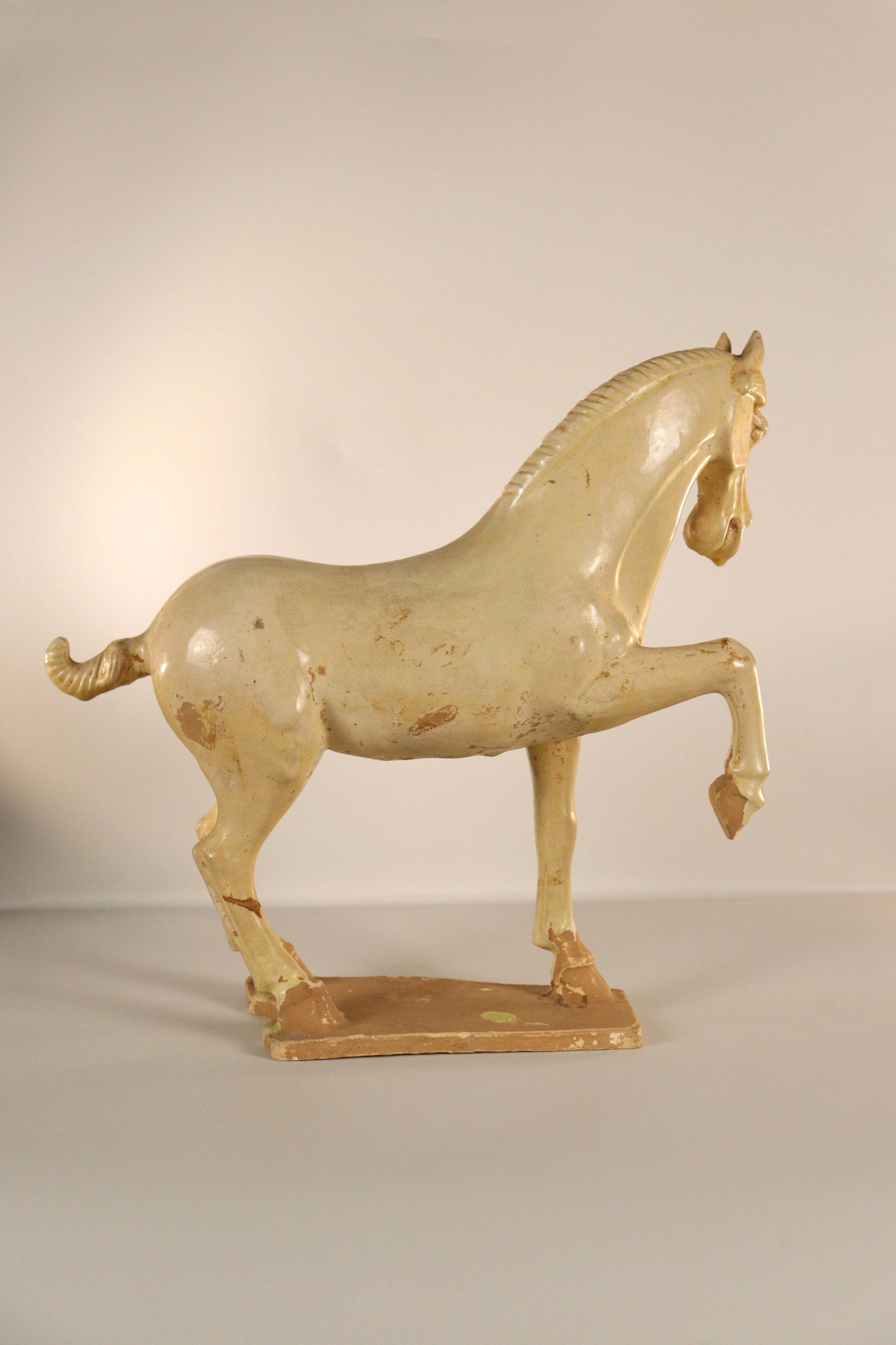 A Glazed Pottery Figure of a Prancing Horse - Additional view