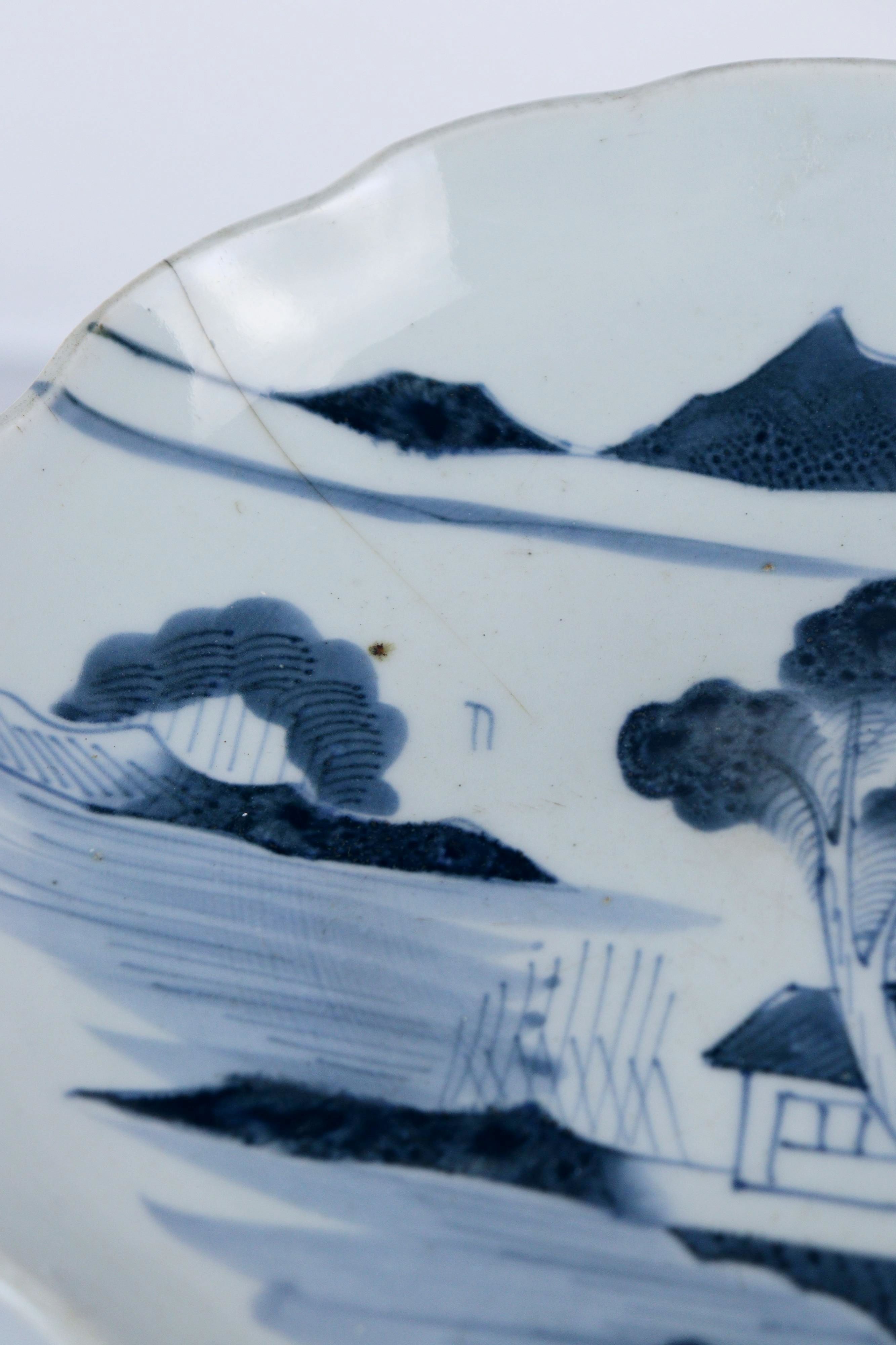 Japanese Blue & White Arita Scalloped Porcelain Dish - Additional view
