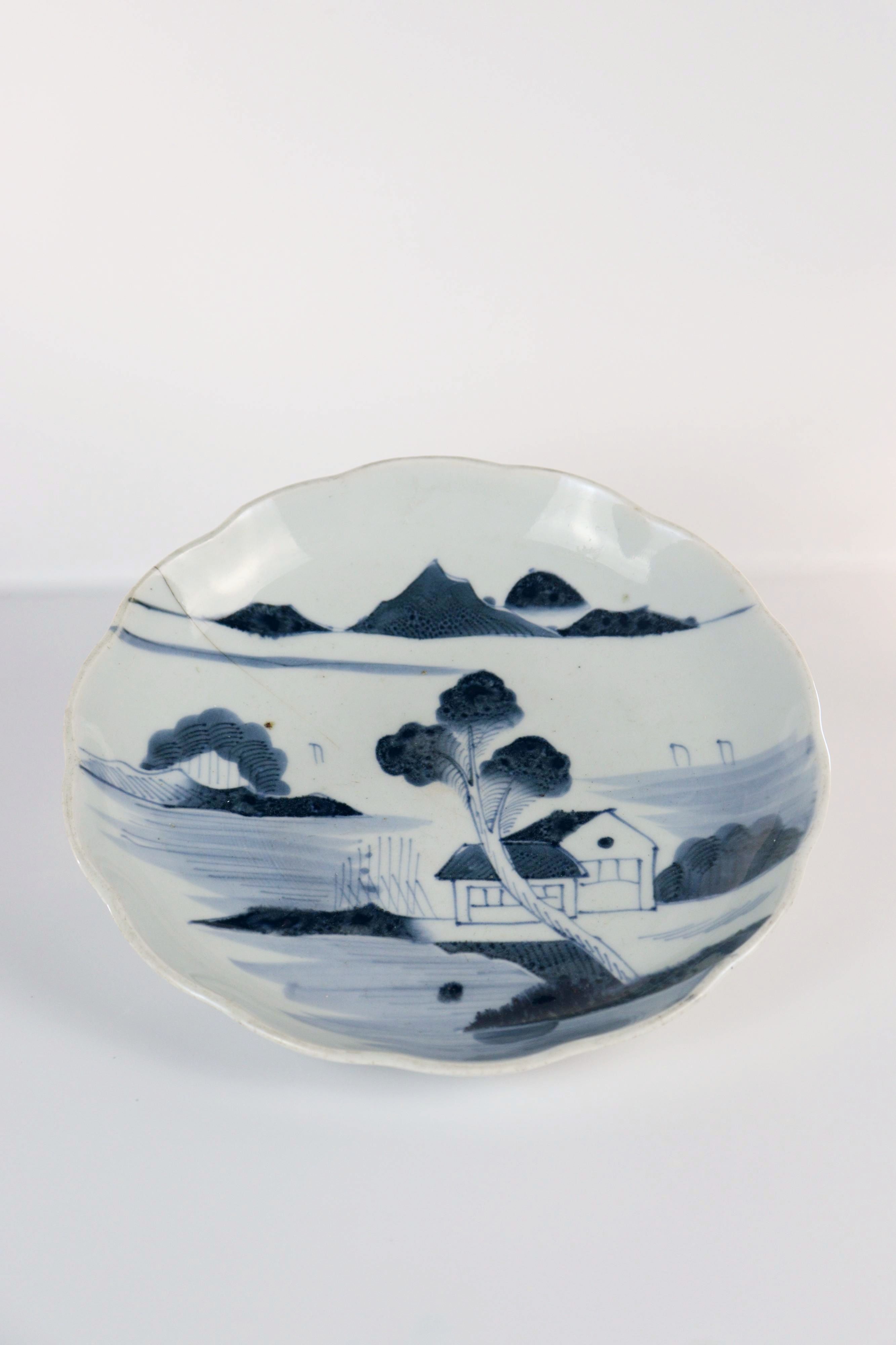 Japanese Blue & White Arita Scalloped Porcelain Dish - Additional view