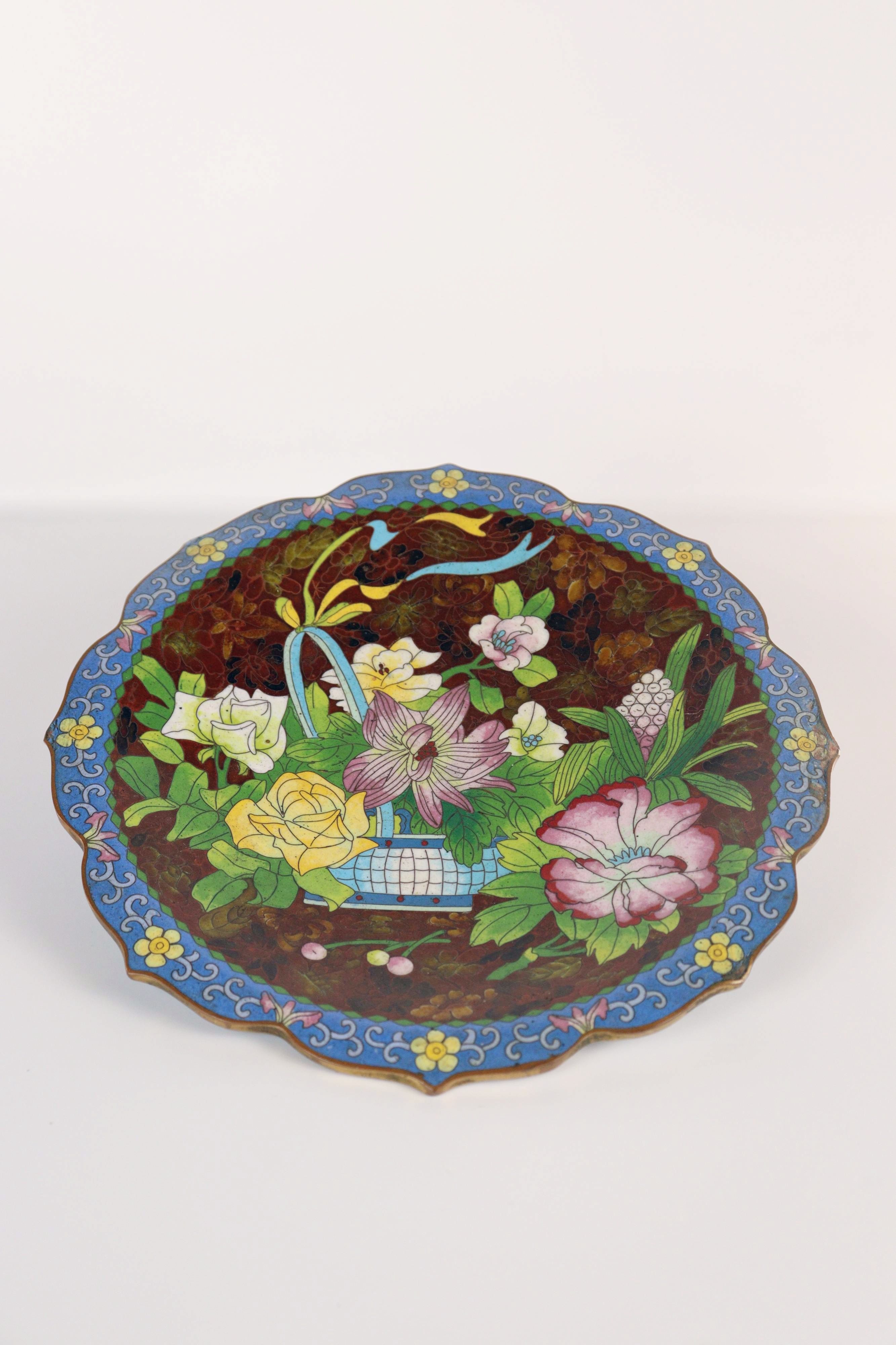 Chinese Cloisonne Enamel Dish - Additional view