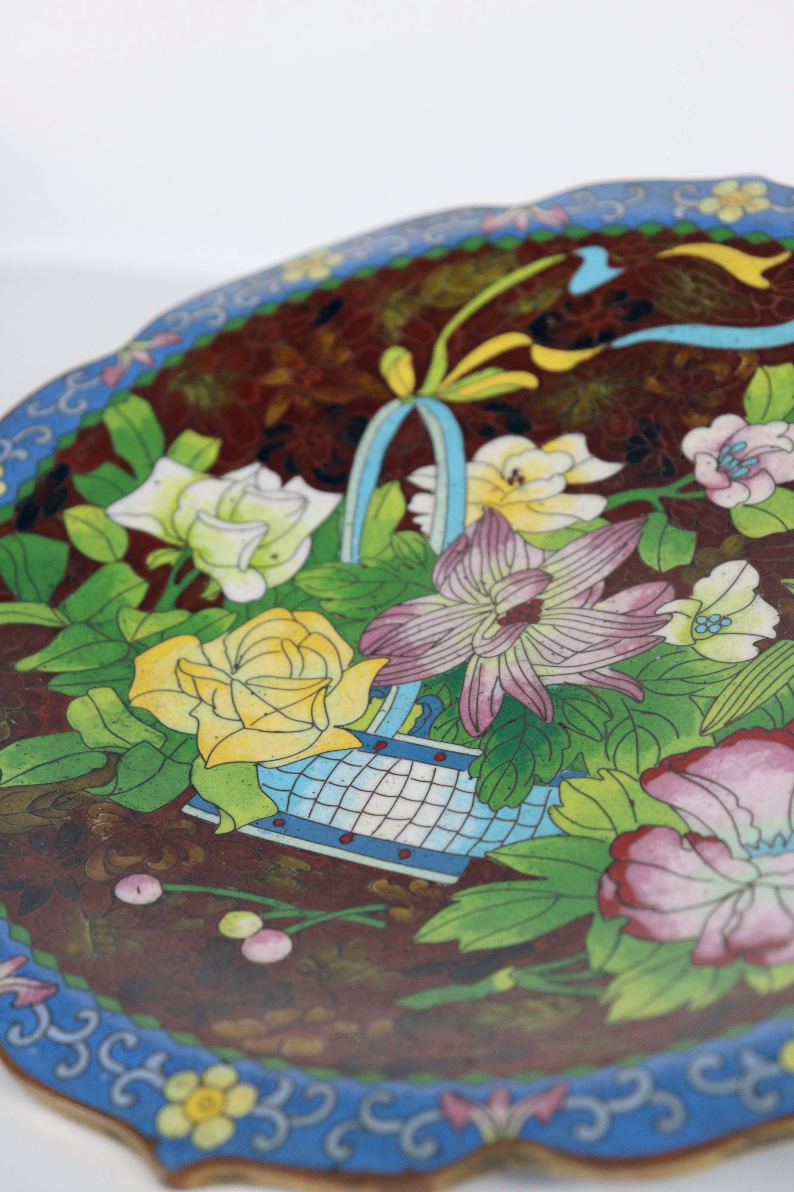 Chinese Cloisonne Enamel Dish - Additional view