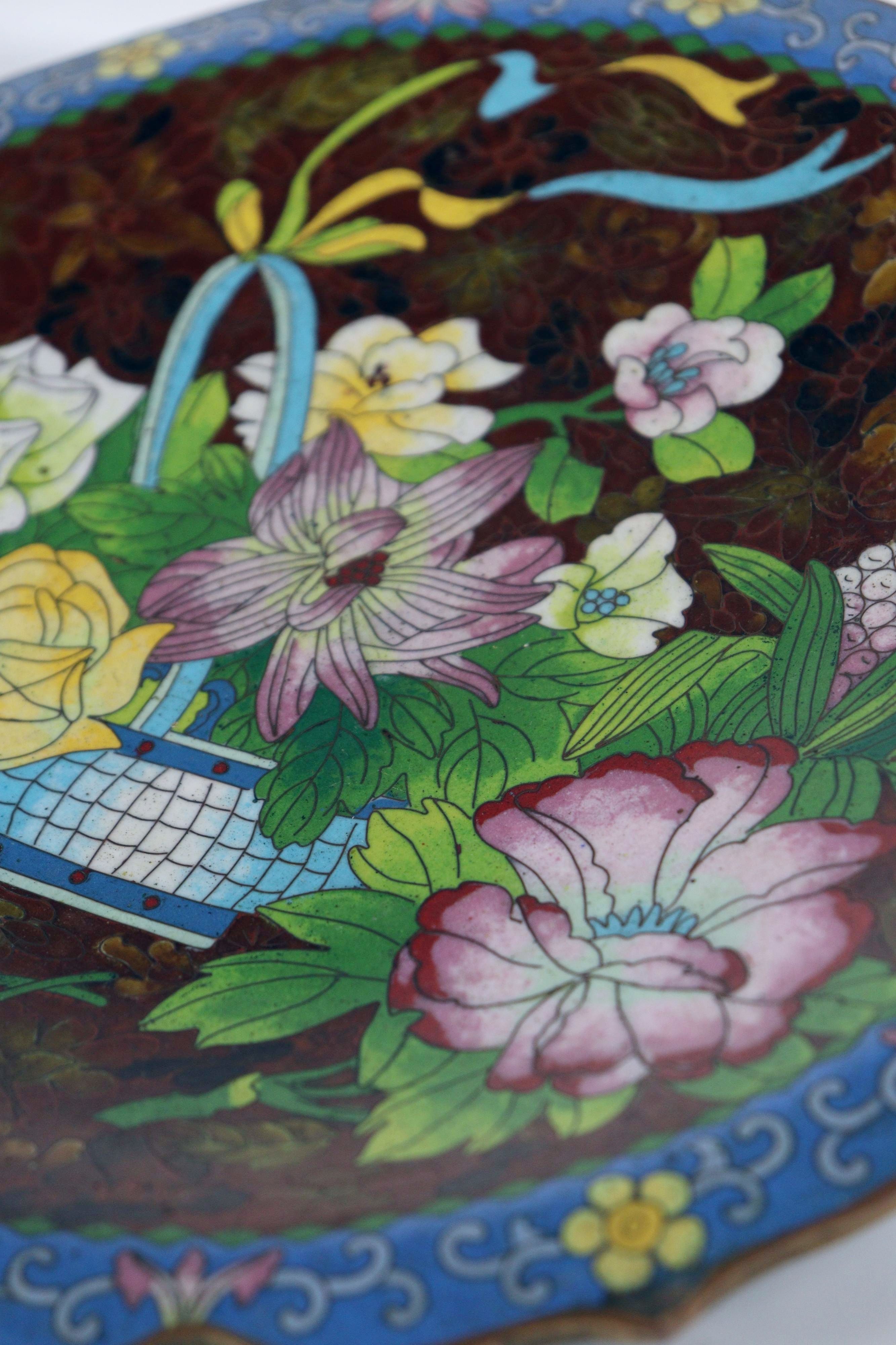 Chinese Cloisonne Enamel Dish - Additional view