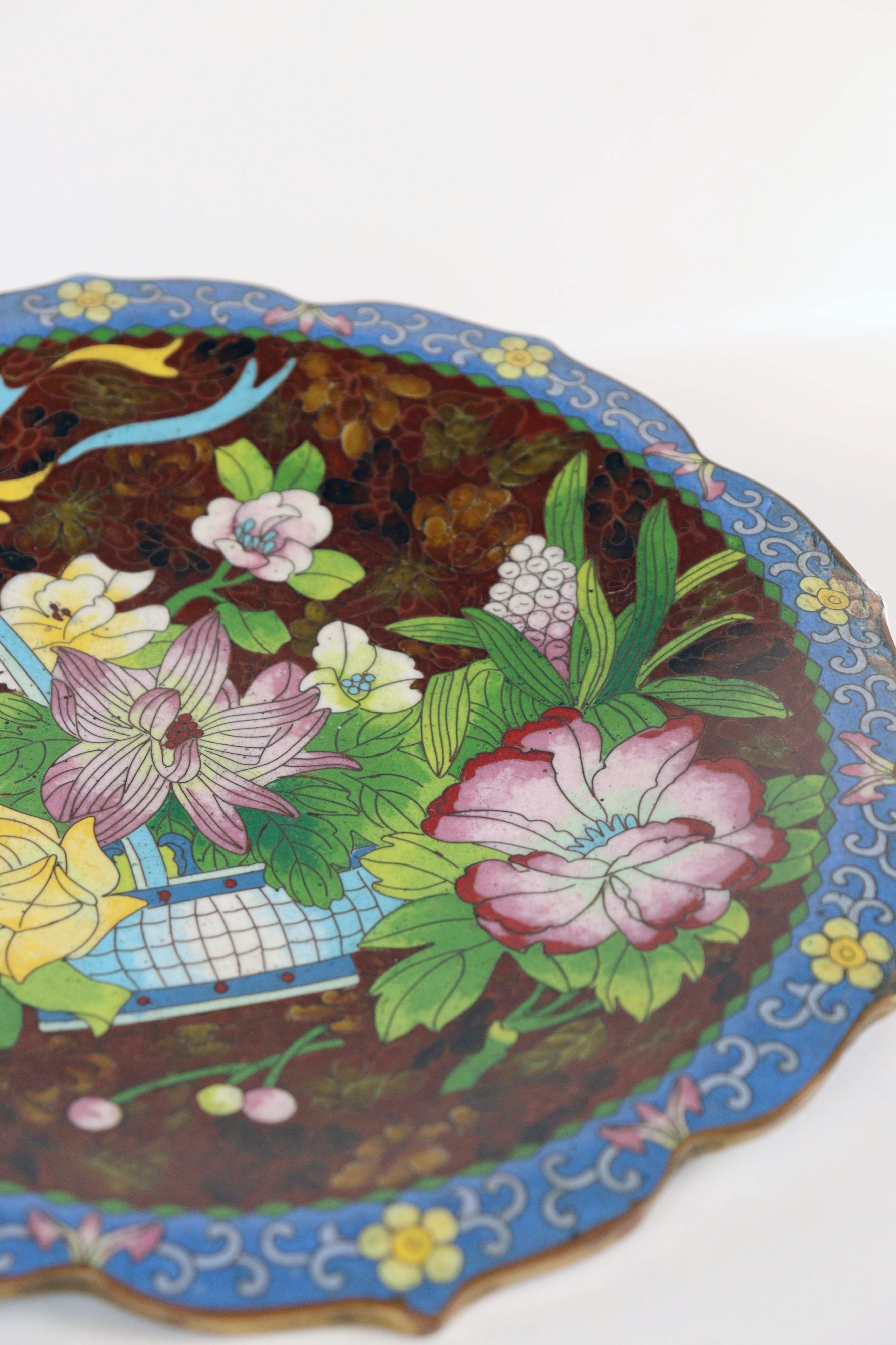 Chinese Cloisonne Enamel Dish - Additional view