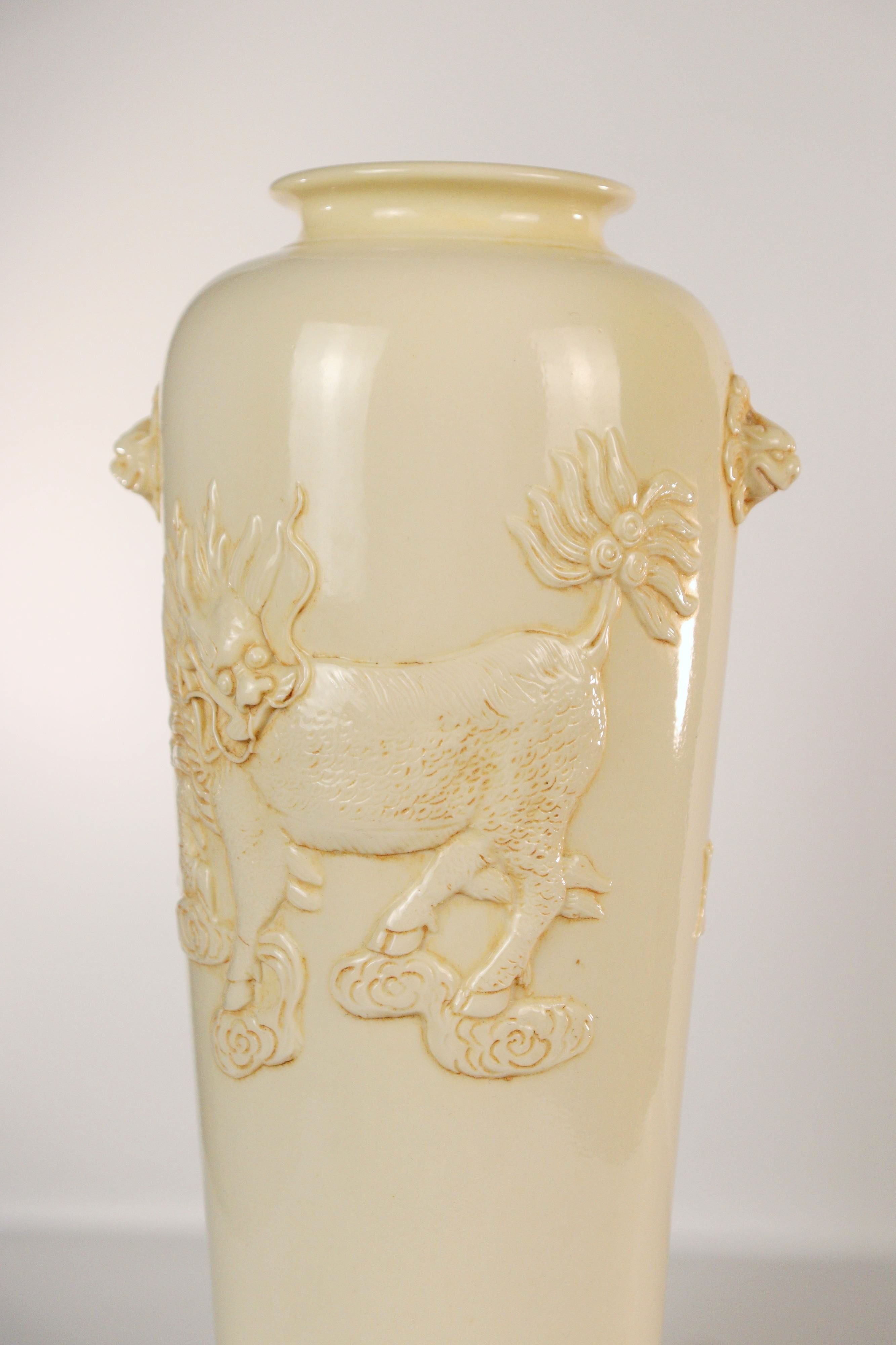Blanc-de-Chine Sleeve Vase with Mythical-Beast Handles - Additional view