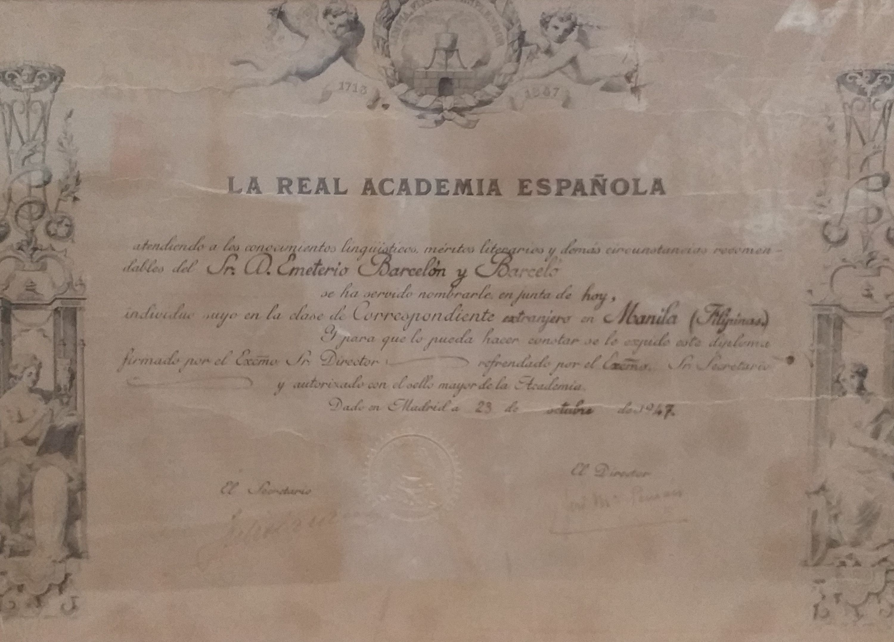 Rare Linguistic Diploma and Dictionary Set: Emeterio Barcelon y Barcelo-Soriano – Real Academia Española Appointment & Saturnino Calleja Spanish Pocket Dictionary - Additional view