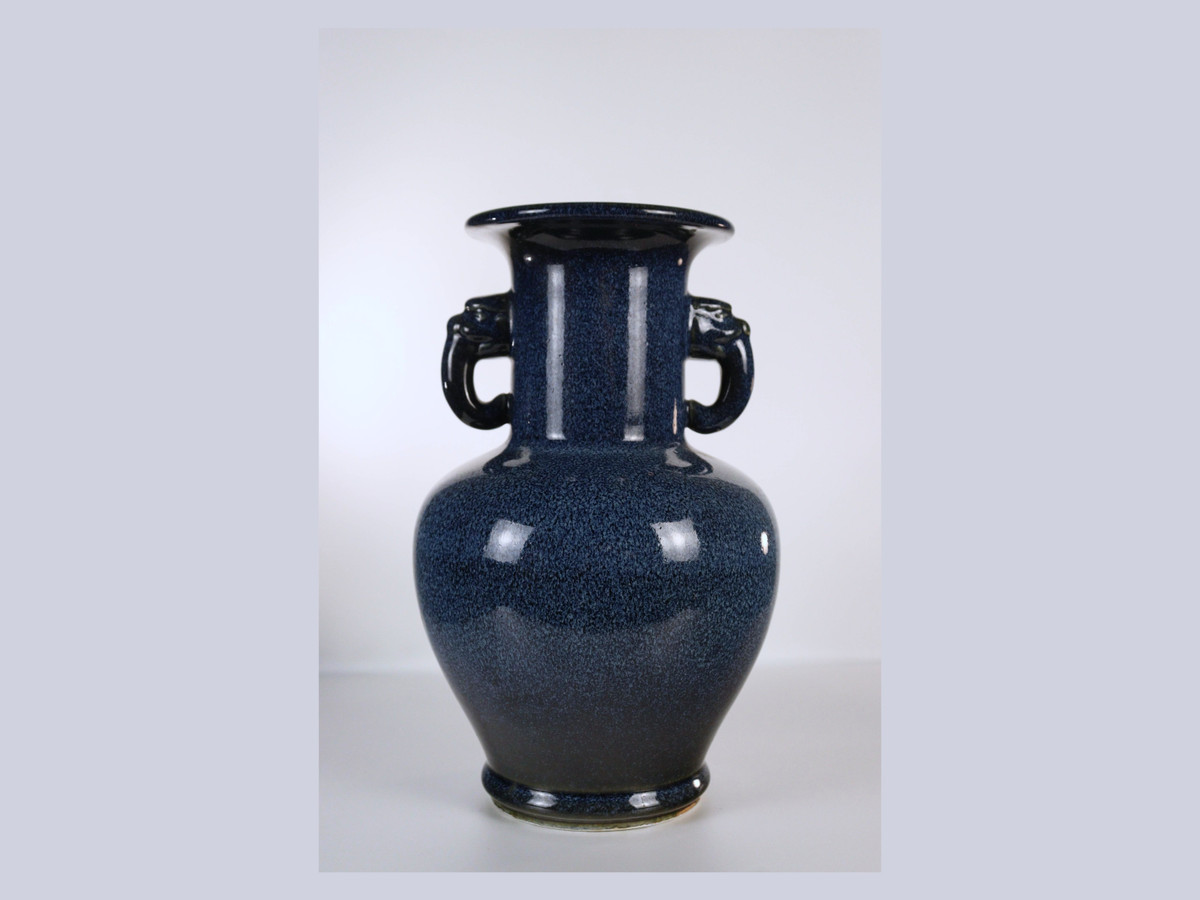 Japanese Blue Vase with Elephant Handles