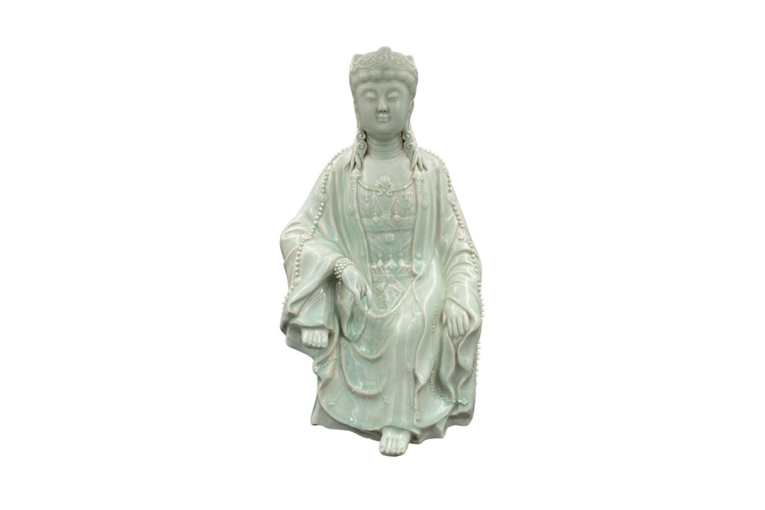 A Large Yuan Style Qingbai Glazed  Figure of Guanyin