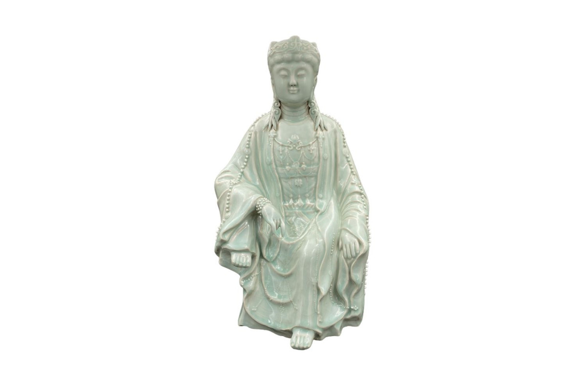 A Large Yuan Style Qingbai Glazed  Figure of Guanyin