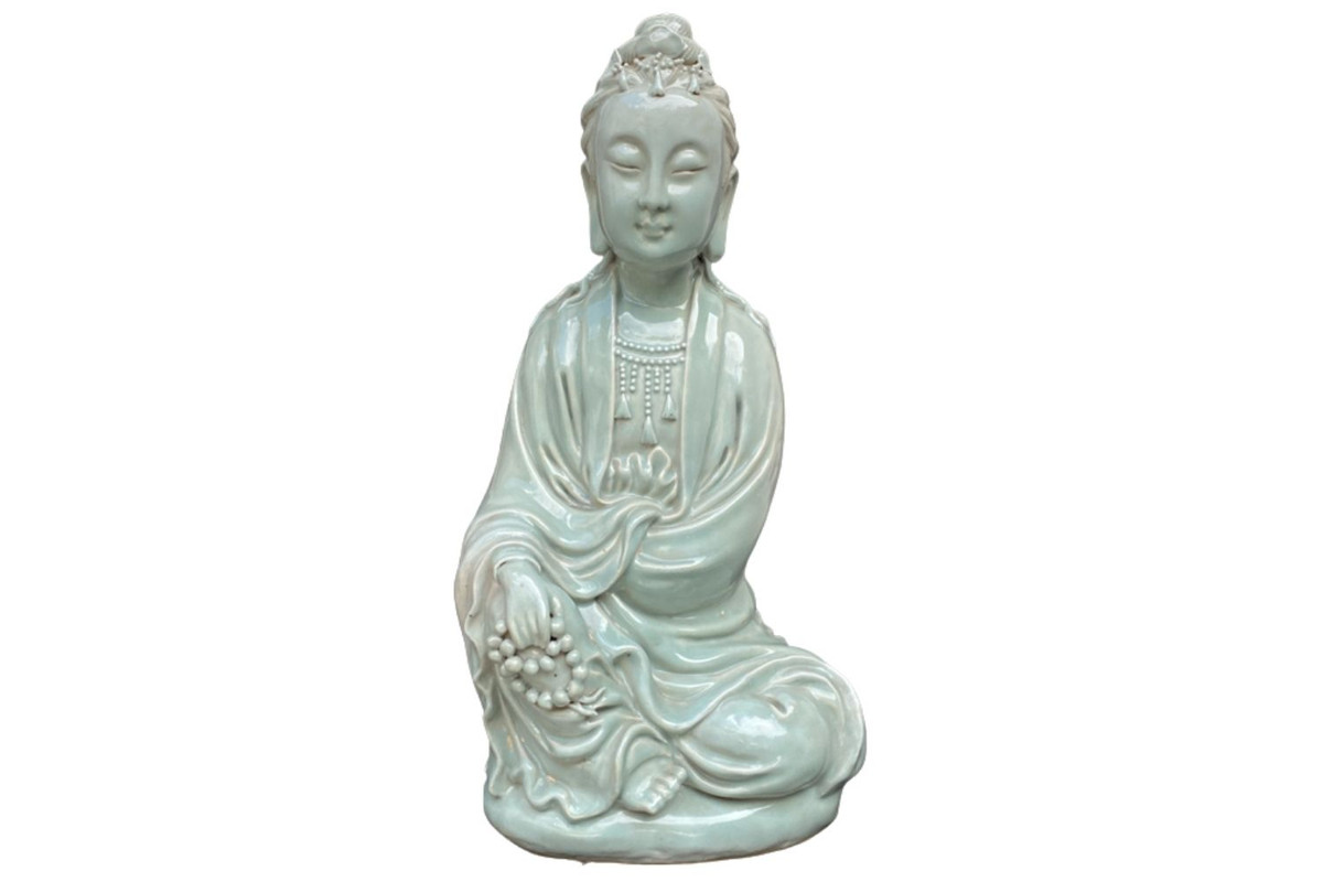A Large Chinese Celadon Glazed Figure of Guanyin
