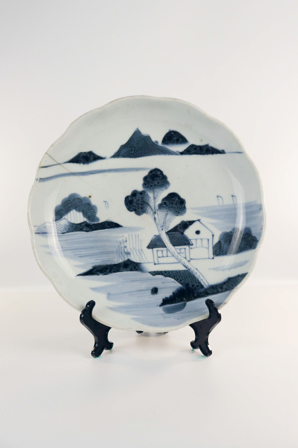 Japanese Blue & White Arita Scalloped Porcelain Dish