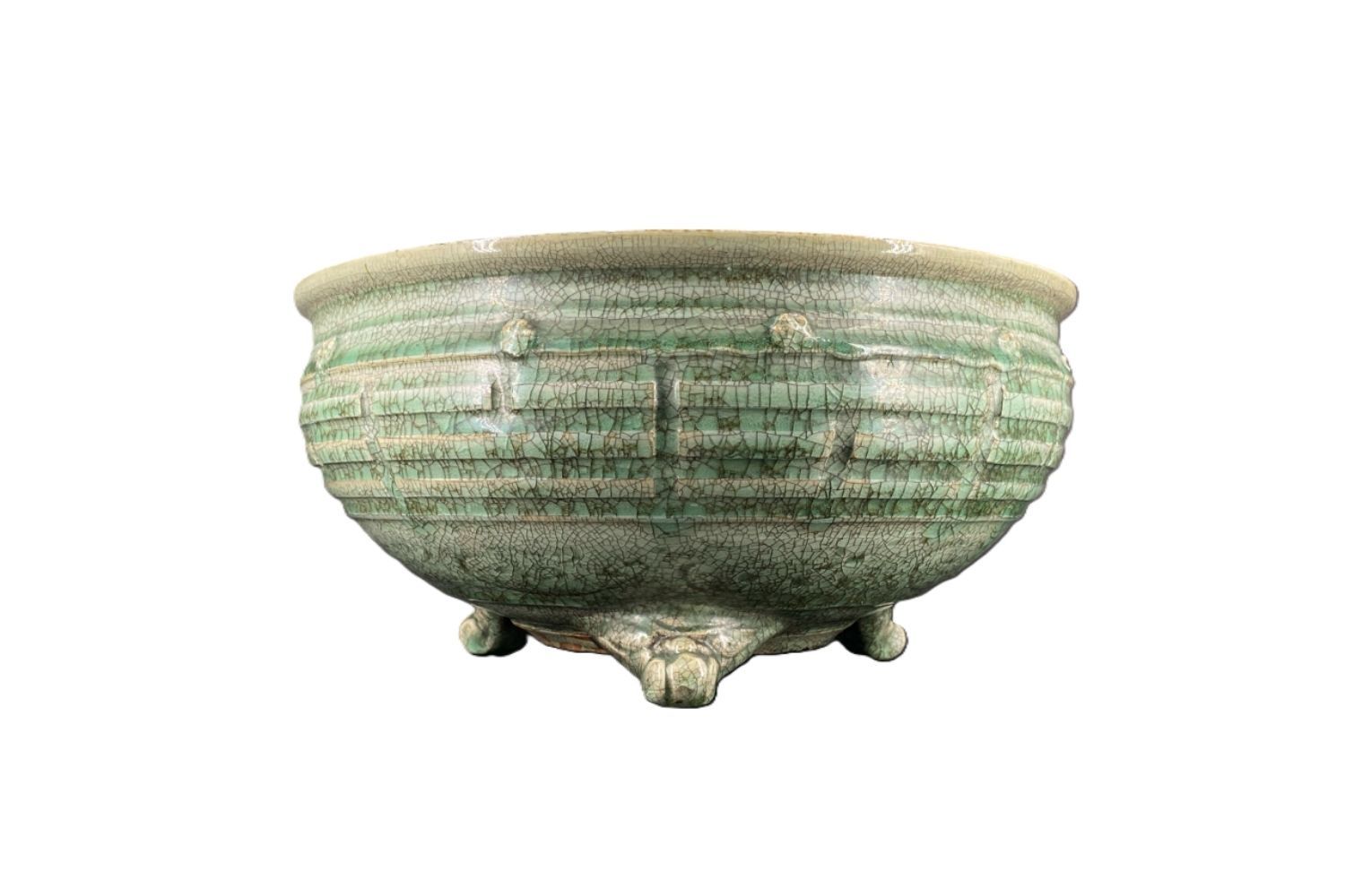 A Large Ming Style Celadon Glazed  Tripod Censer