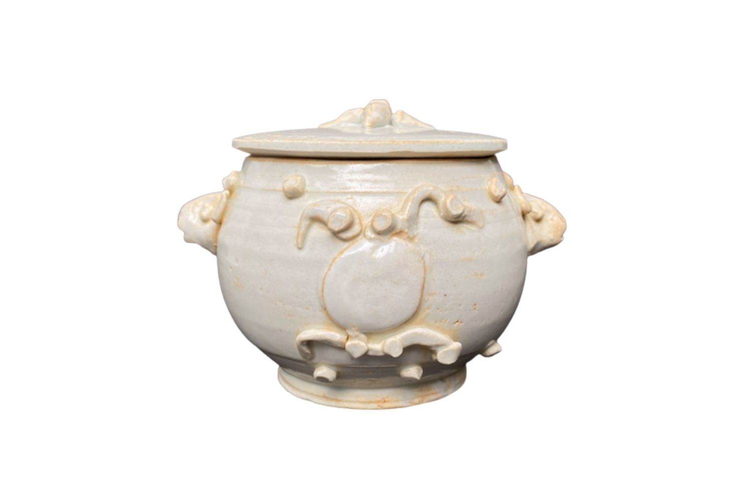 A Song Style White Glazed Jar and  Cover with Applied Decorations.