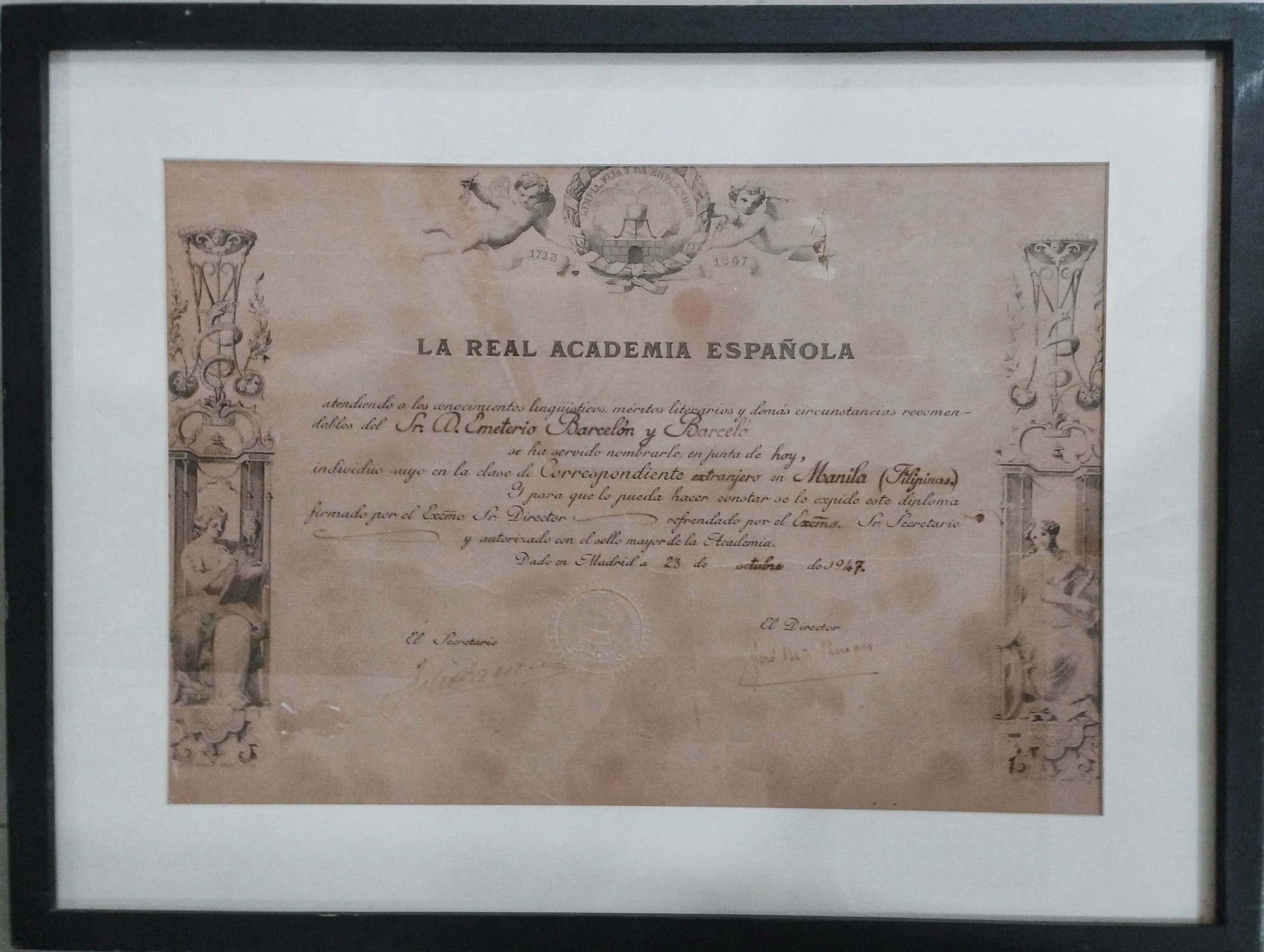 Rare Linguistic Diploma and Dictionary Set: Emeterio Barcelon y Barcelo-Soriano – Real Academia Española Appointment & Saturnino Calleja Spanish Pocket Dictionary - Additional view