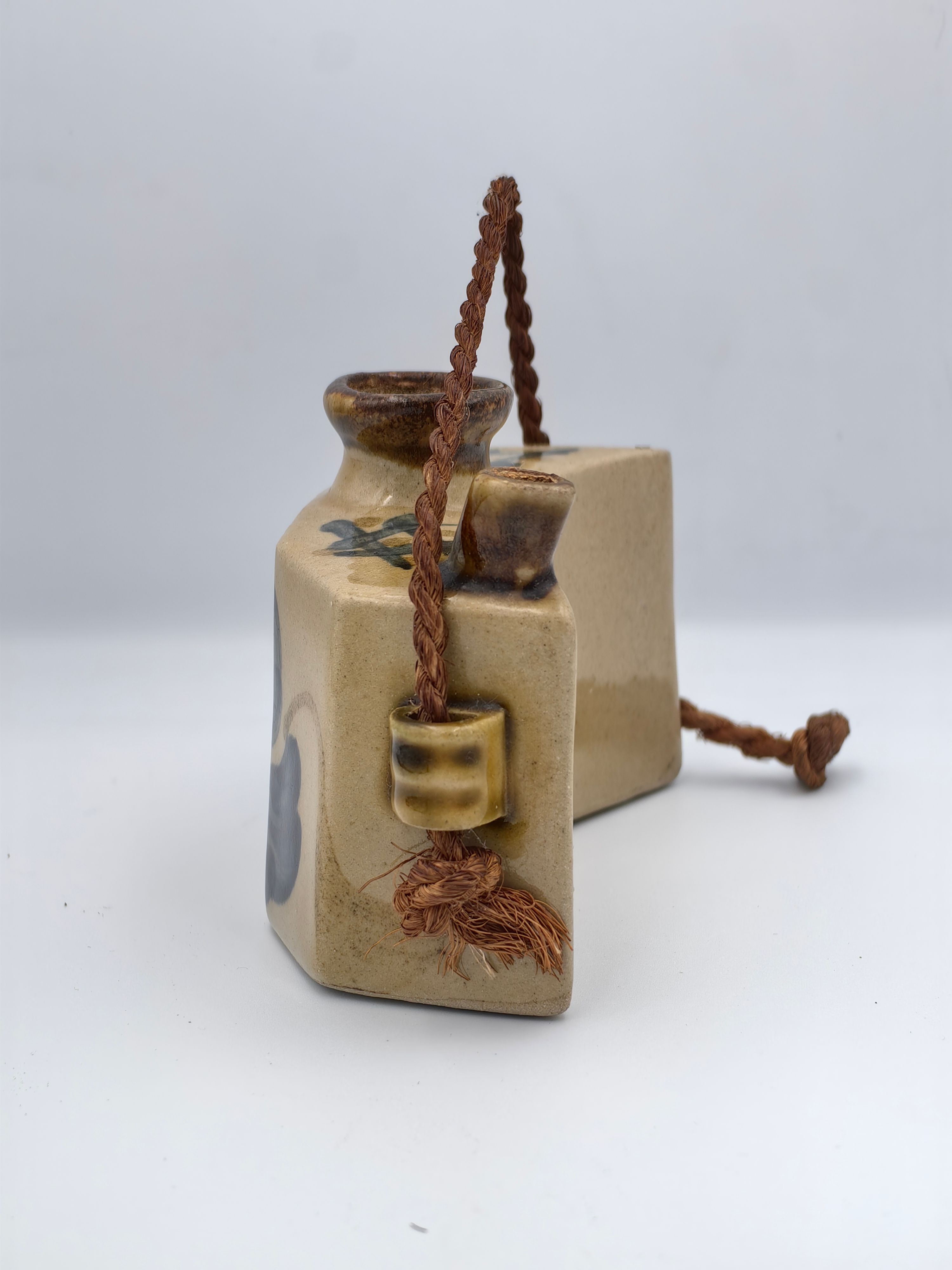 Tsuboya-Yaki Japanese Teapot Brown With Blue Flower - Additional view