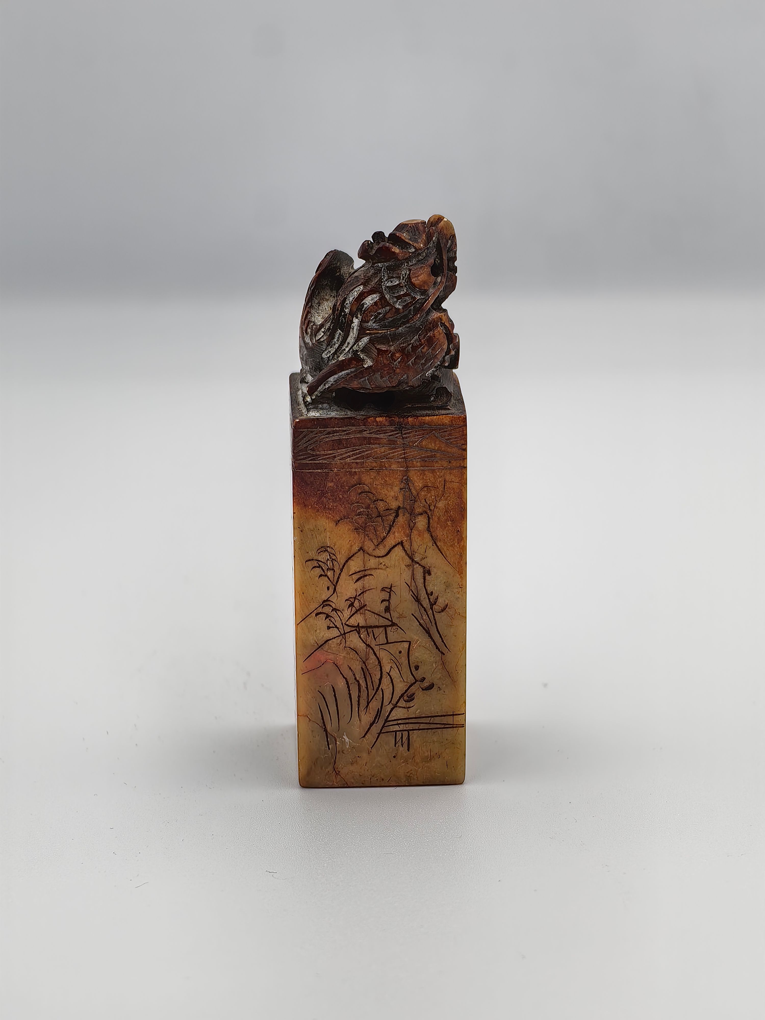 Carved Soapstone Chinese Seal with Dragon on Top - Additional view
