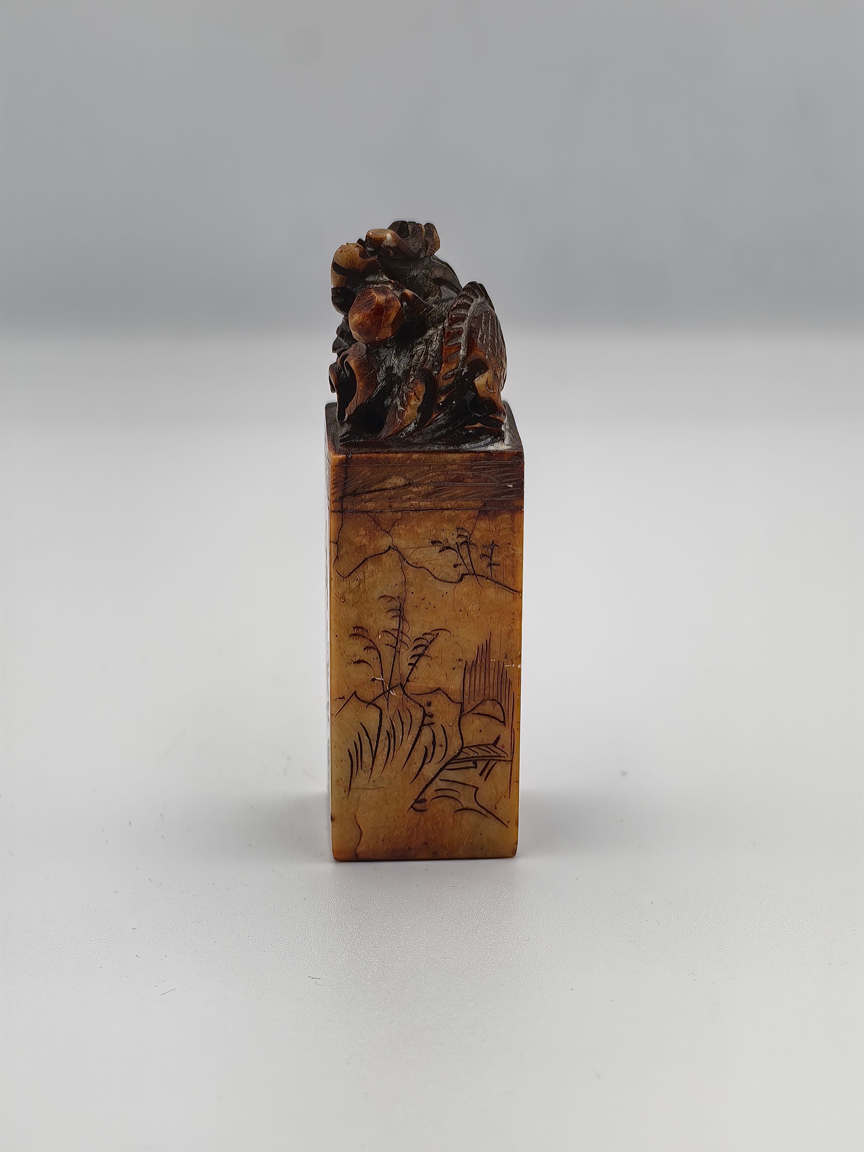 Carved Soapstone Chinese Seal with Dragon on Top - Additional view