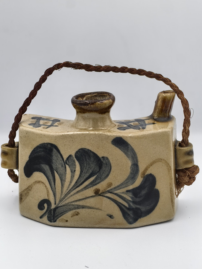 Tsuboya-Yaki Japanese Teapot Brown With Blue Flower