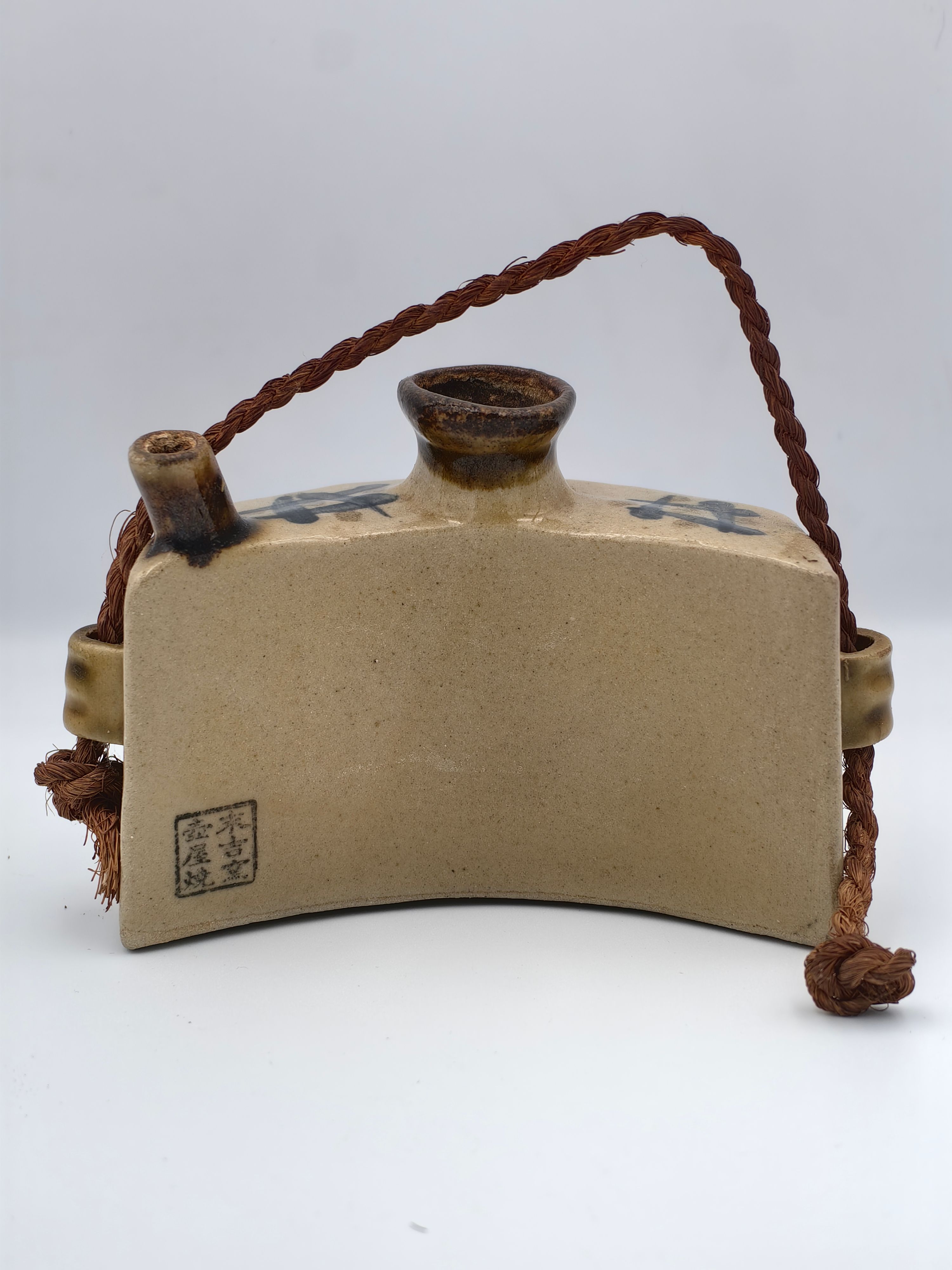 Tsuboya-Yaki Japanese Teapot Brown With Blue Flower - Additional view