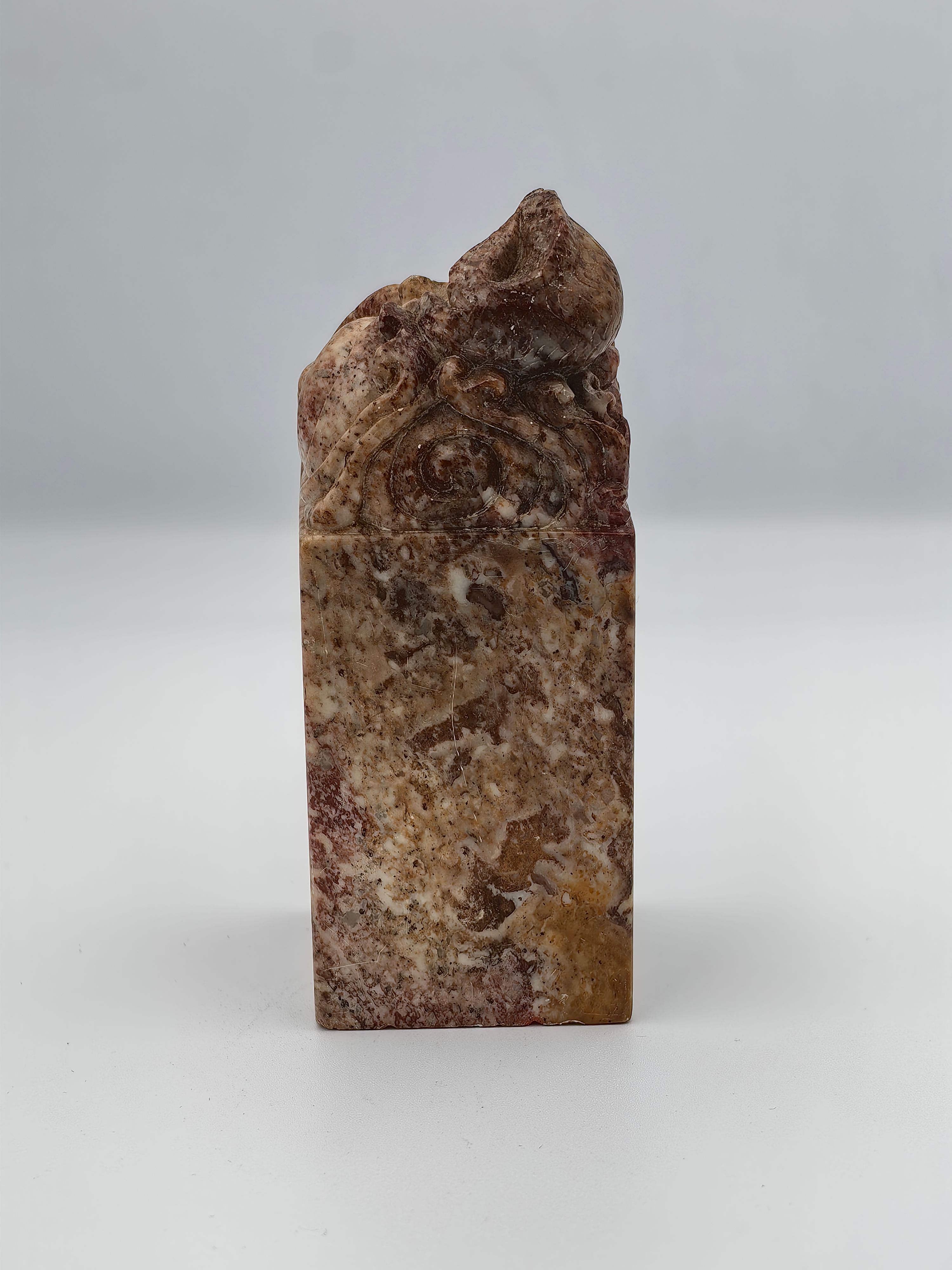 A LARGE CARVED SOAPSTONE SEAL WITH MYTHICAL BEAST FINIAL - Additional view