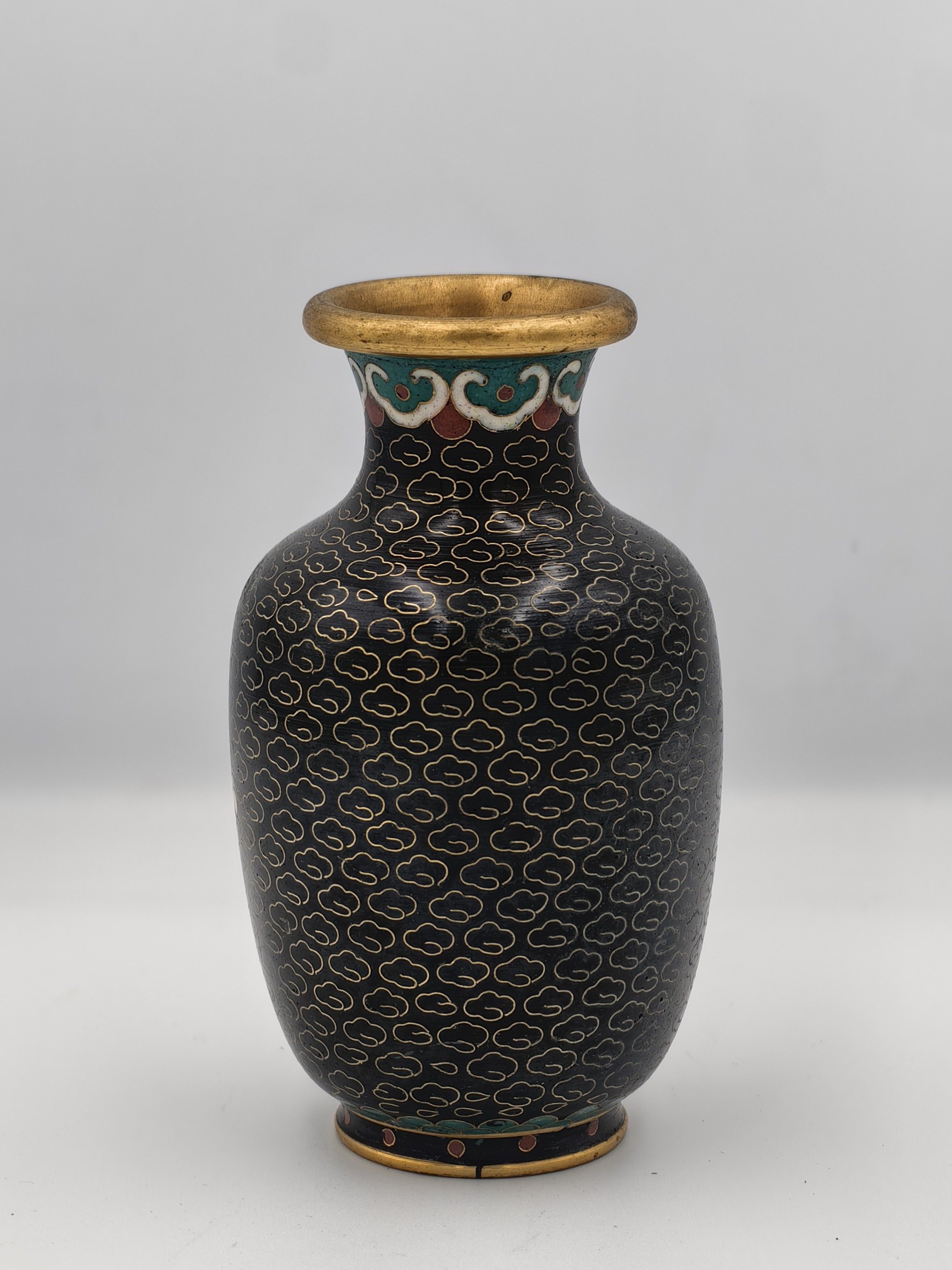 Chinese Cloisonne Vase Black Floral Design - Additional view