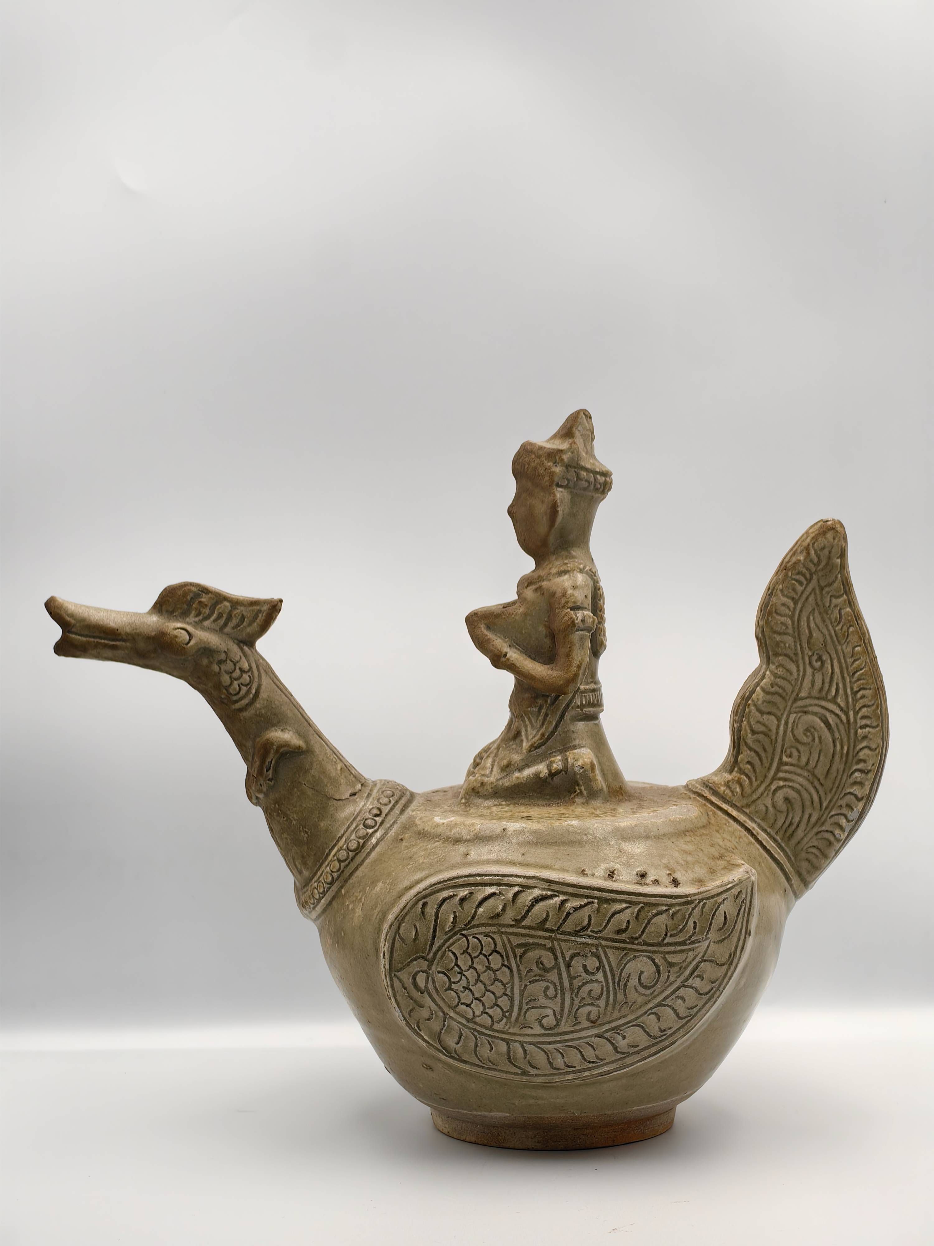 Celadon-Glazed Ewer (in the form of hamsa, with Brahma) - Additional view