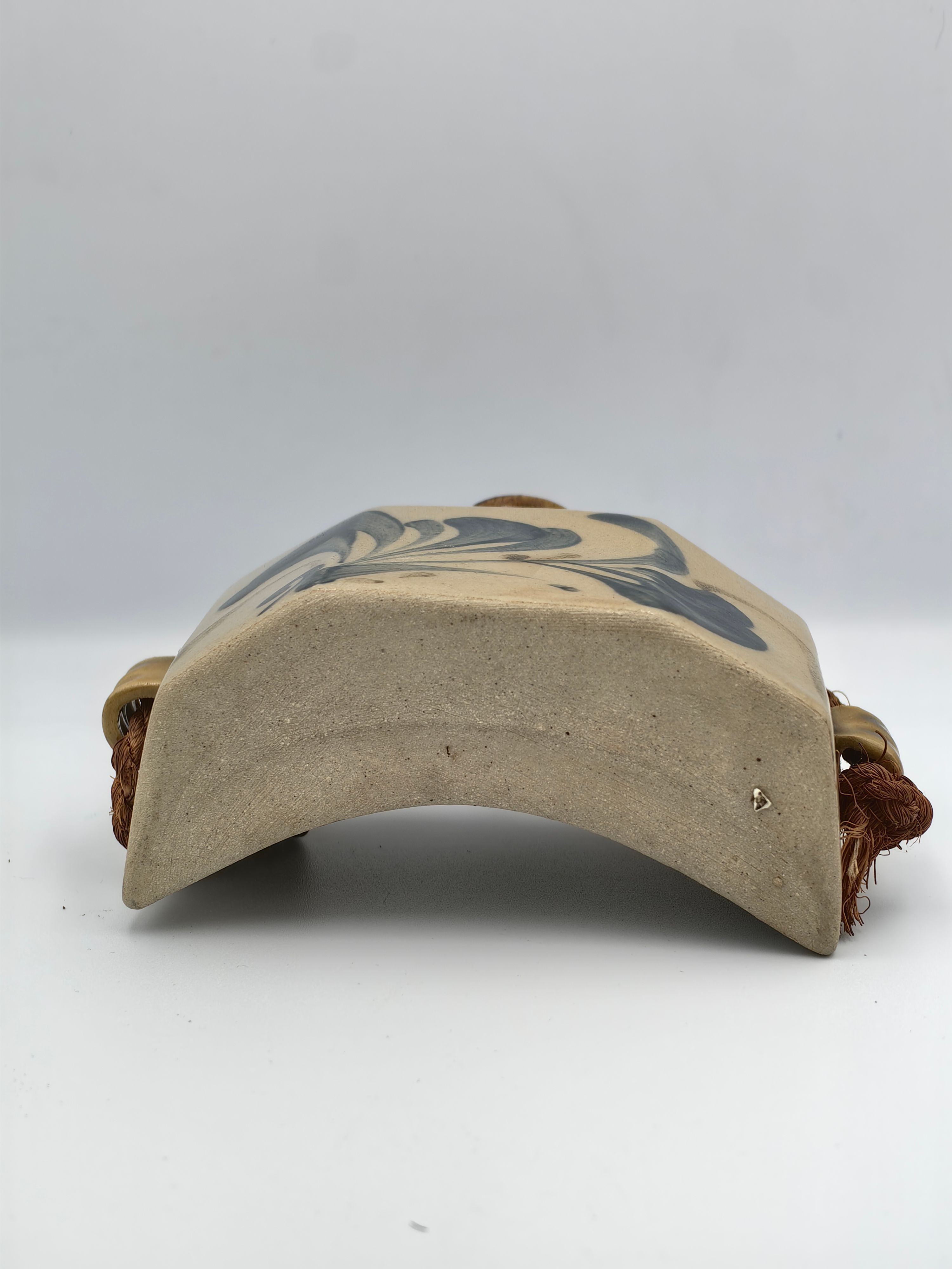 Tsuboya-Yaki Japanese Teapot Brown With Blue Flower - Additional view