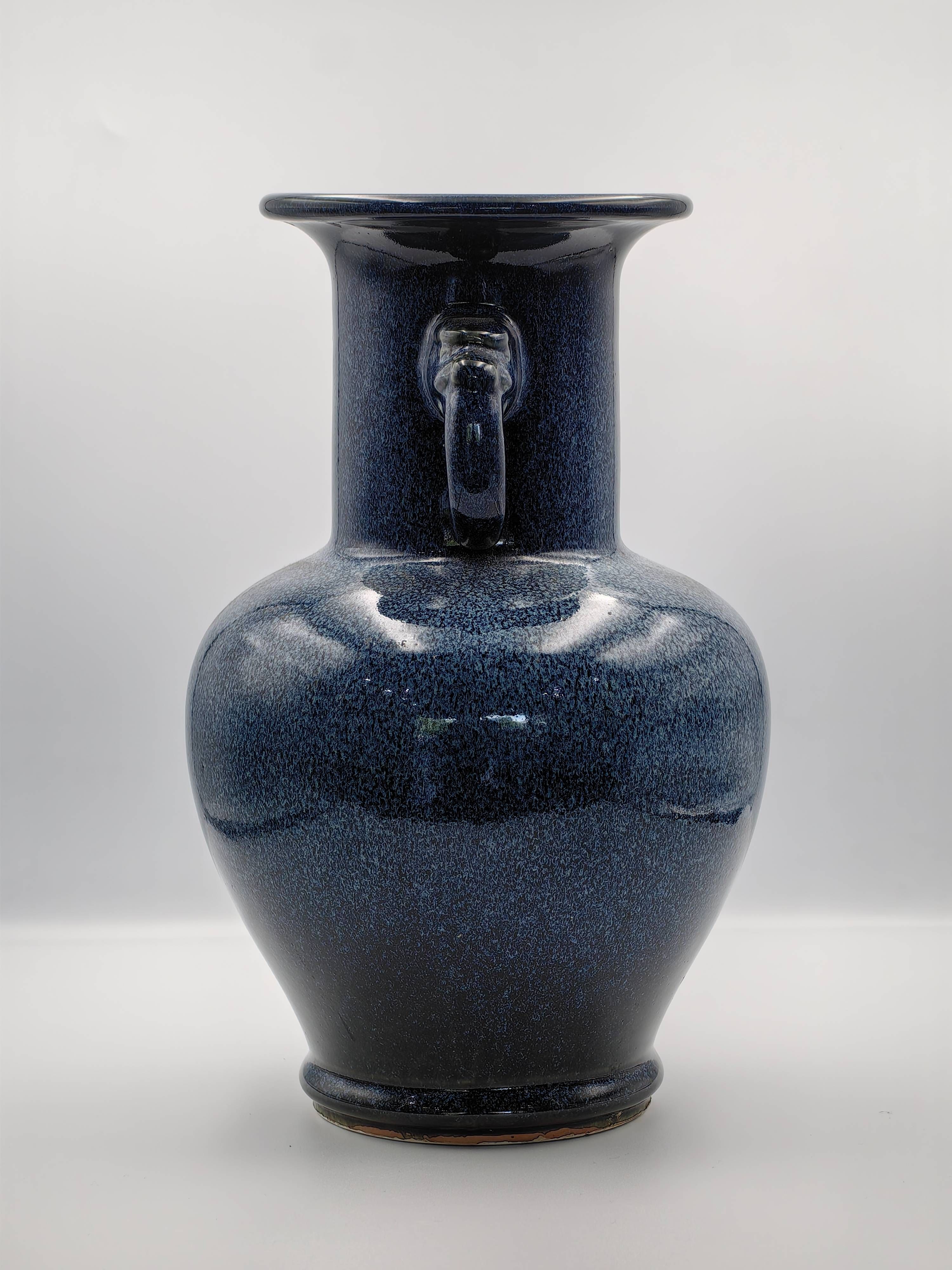 Monochrome Blue Vase with Elephant Handles - Additional view