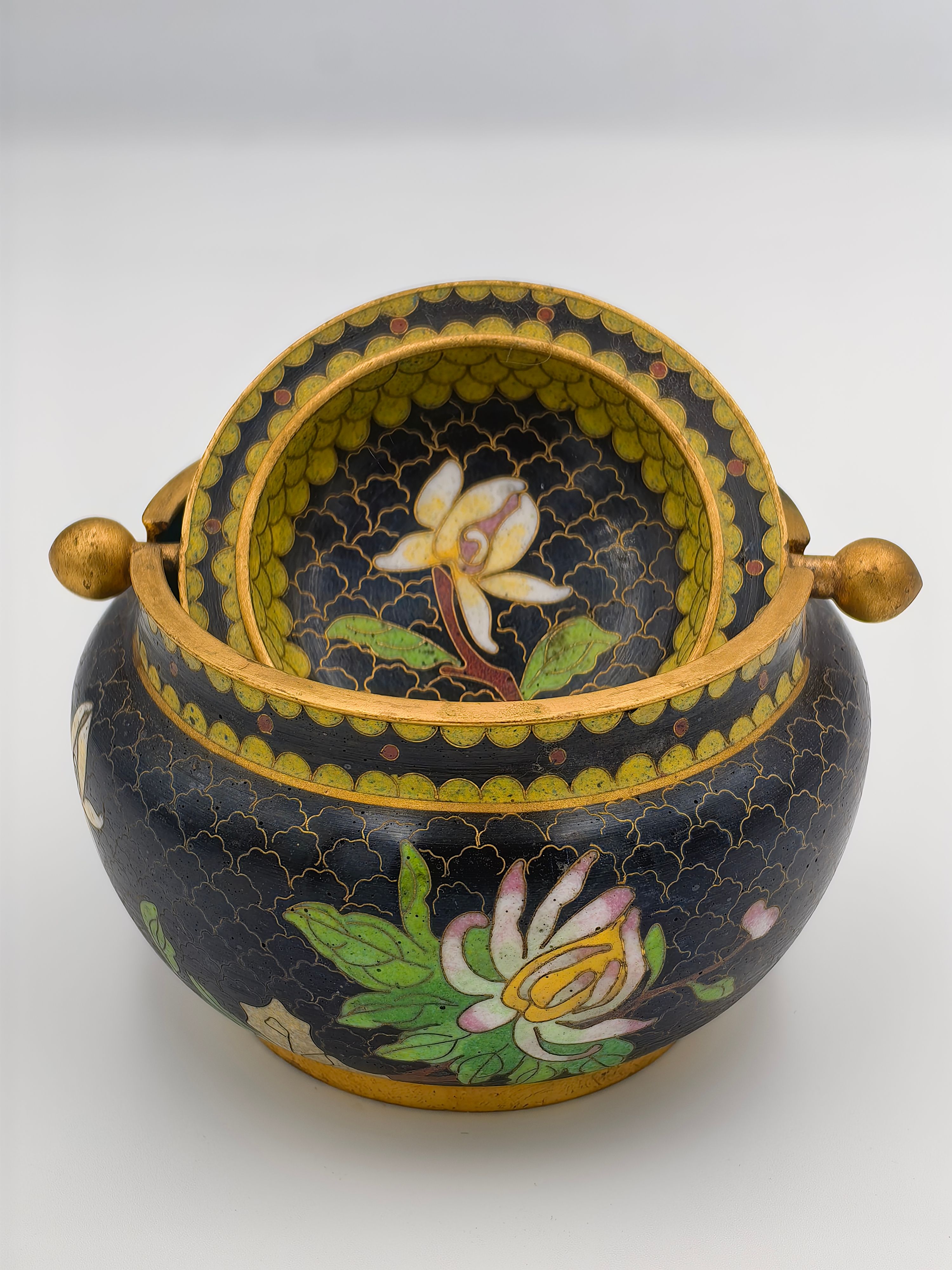 Chinese Cloisonne Ashtray Incense Burner