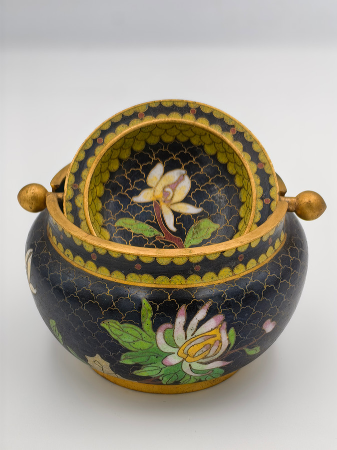 Chinese Cloisonne Ashtray Incense Burner