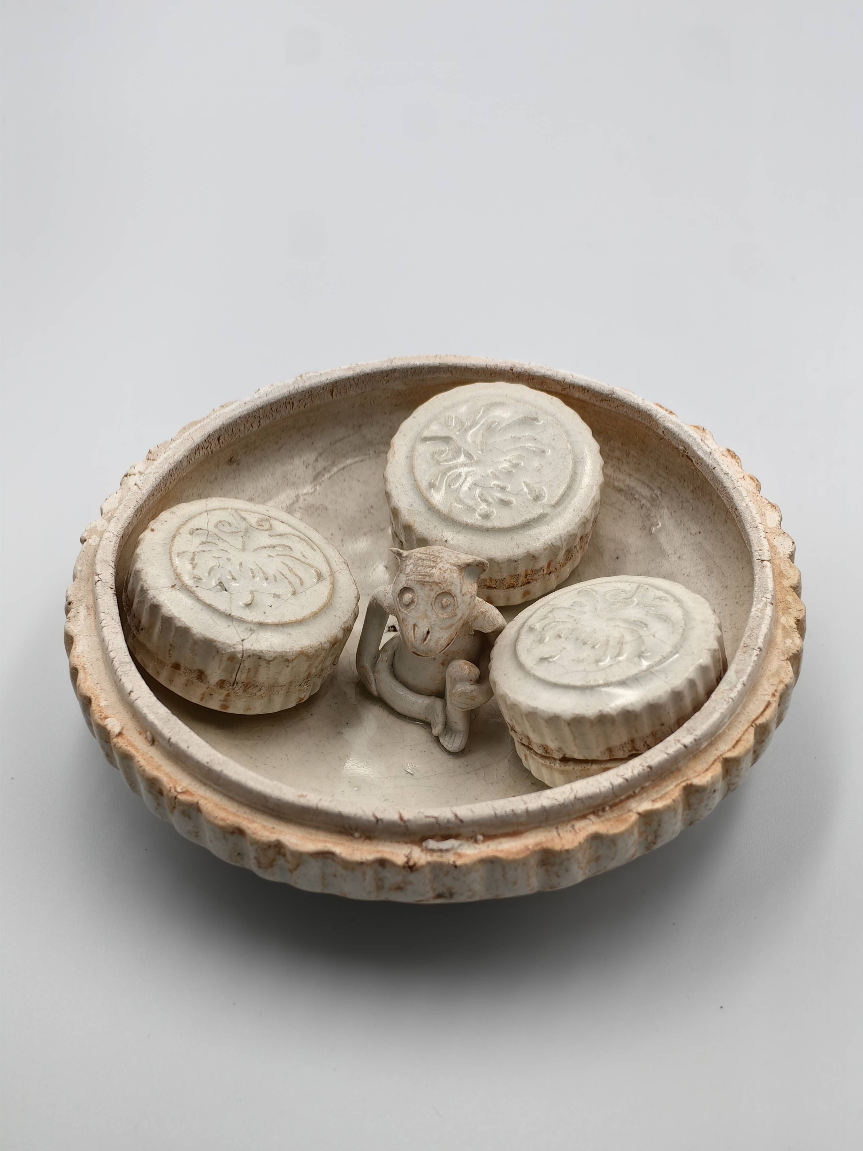Moulded Qingbai Cosmetic Box with Seated Monkey Figure - Additional view